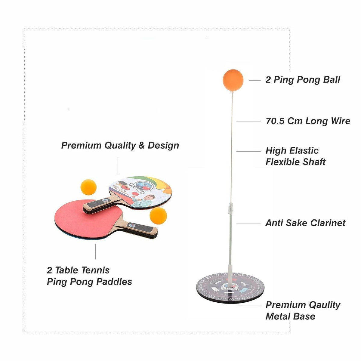 Elastic shaft flexibility shown on the Portable Wiff Waff ping pong trainer.