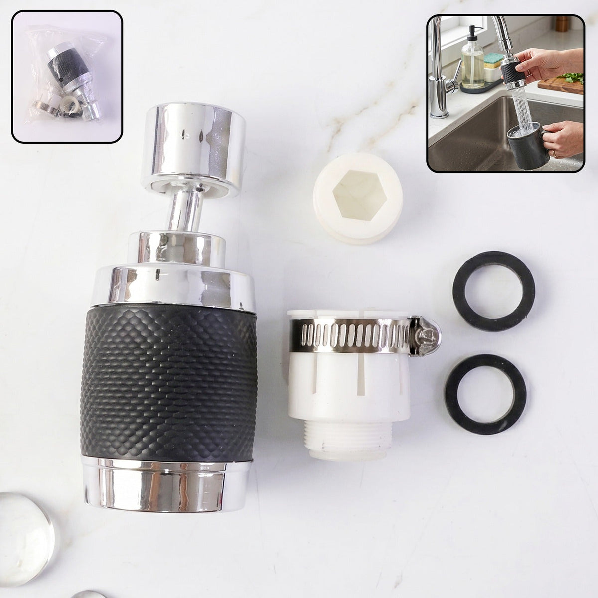 360° rotatable kitchen faucet sprayer with splash-proof filter