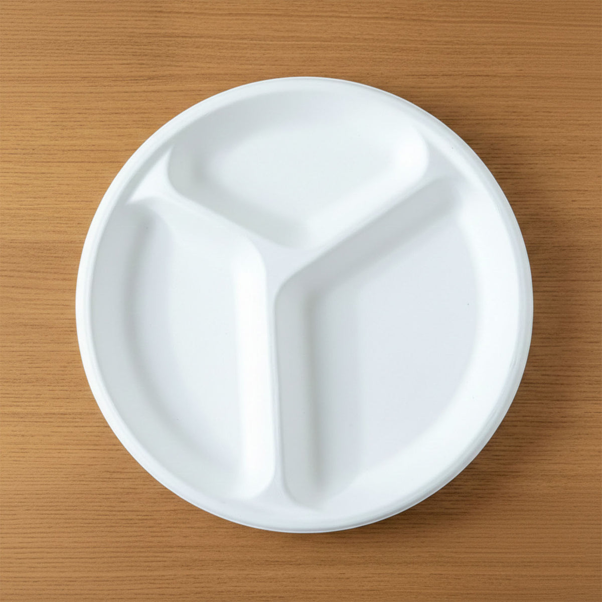 Set of compostable 10 inch section plates made from renewable bagasse